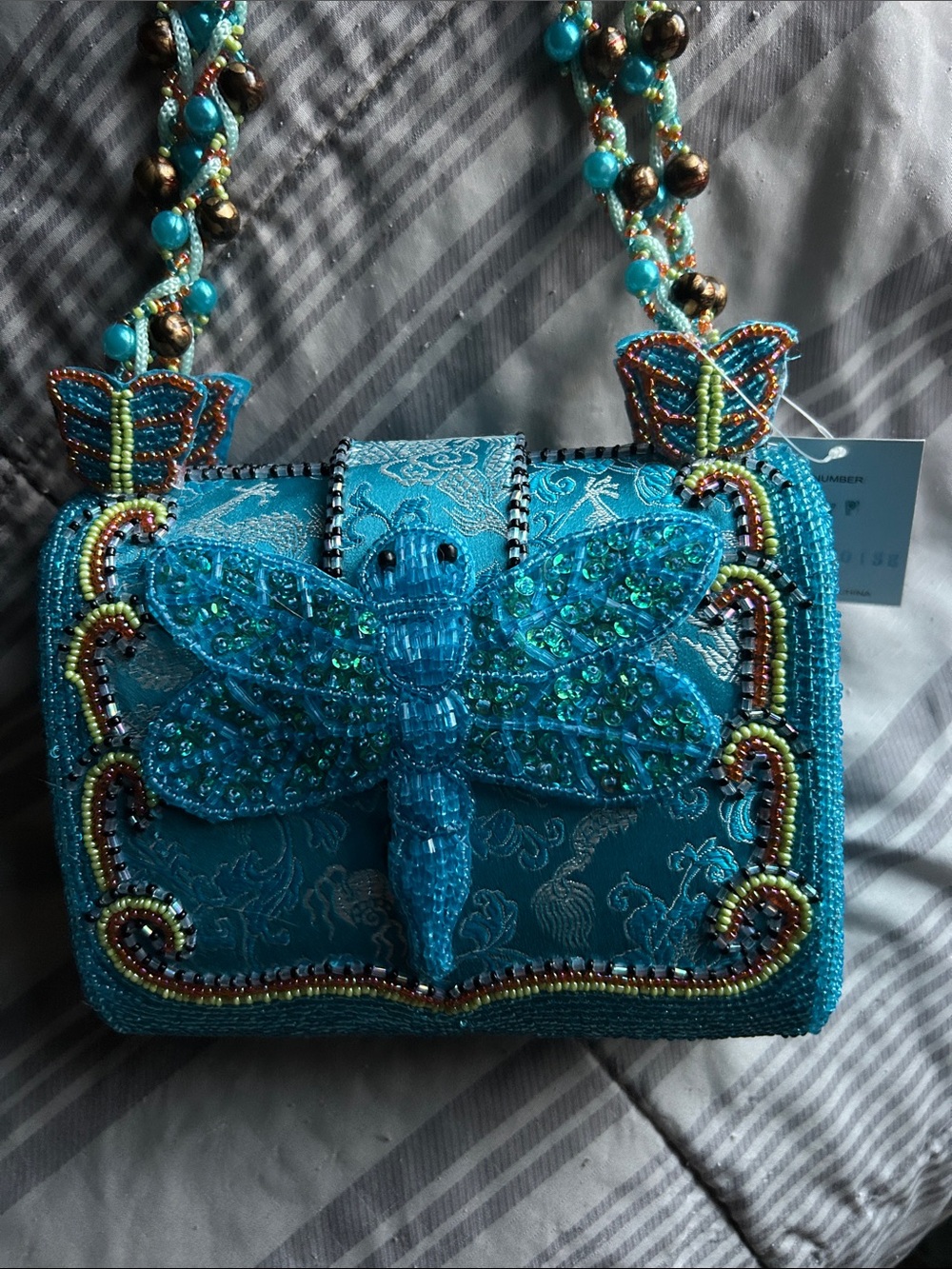 Beaded Turquoise Dragonfly Crossbody Bag - Artisan Style
